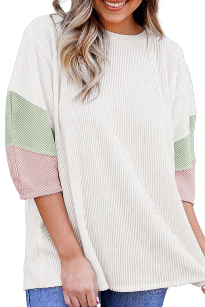 Colorblock Ribbed 3/4 Sleeve Top