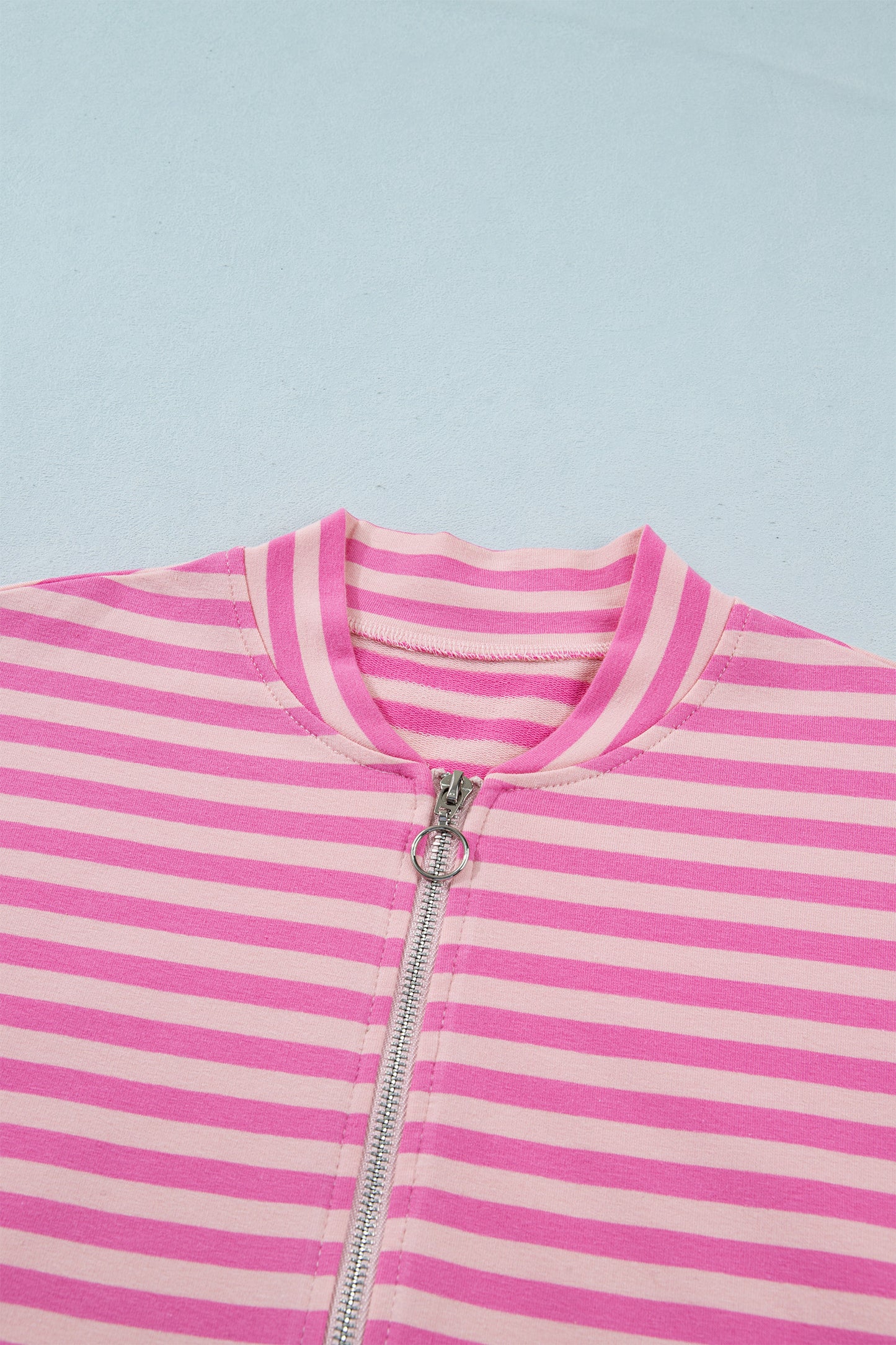 Stripe Puff Sleeve Zip-Up Sweatshirt Jacket