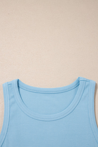 Solid Ribbed Tank & Wide Leg Shorts Set