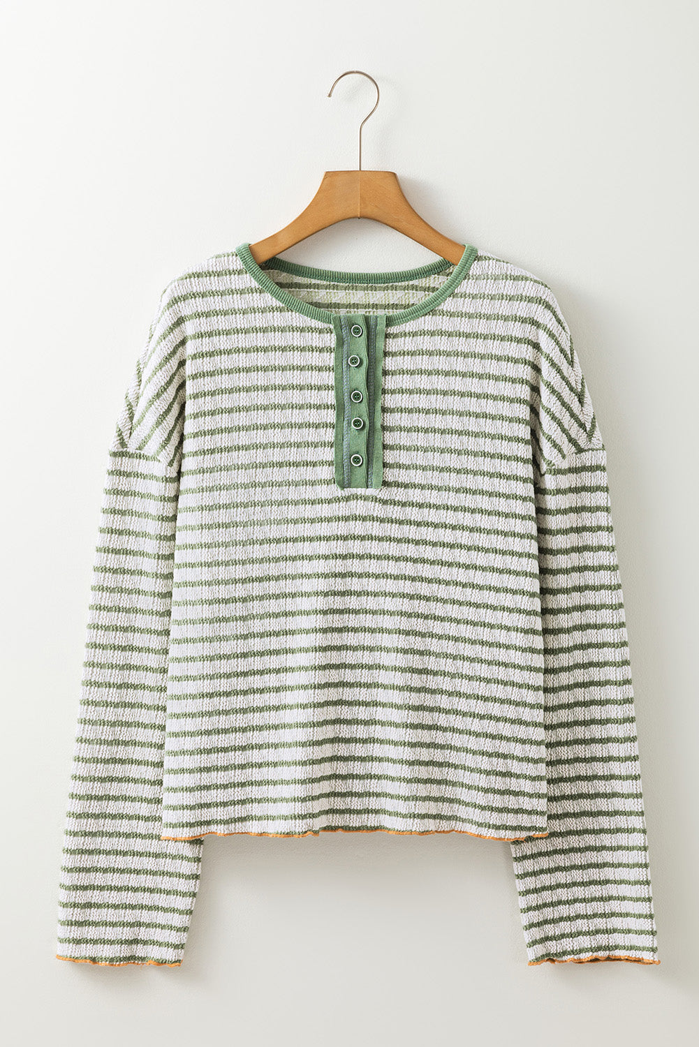 Stripe Textured Long Sleeve Henley Top