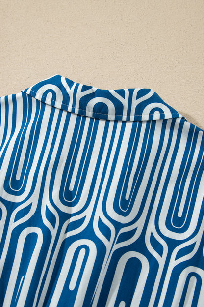 Geometric Drawstring Waist Short Sleeve Midi Dress