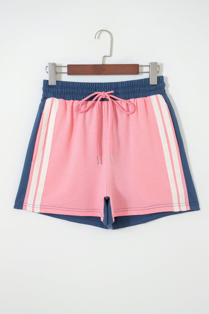 Colorblock Patchwork Varsity Stripe Drawstring Shorts
