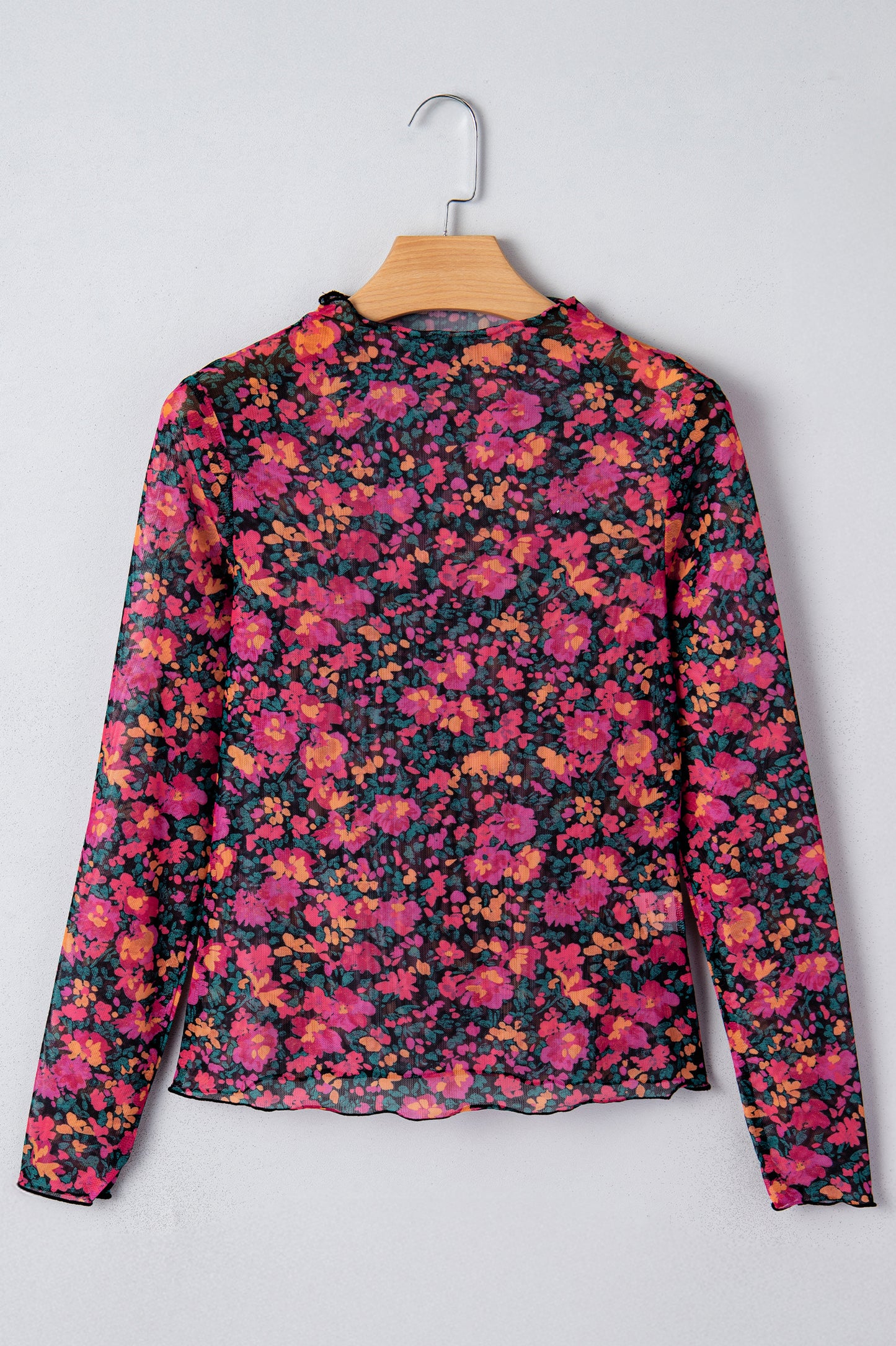 Floral Mesh Long Sleeve Mock Neck Top