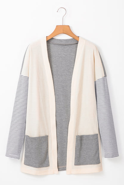 Stripe Colorblock Open Front Cardigan