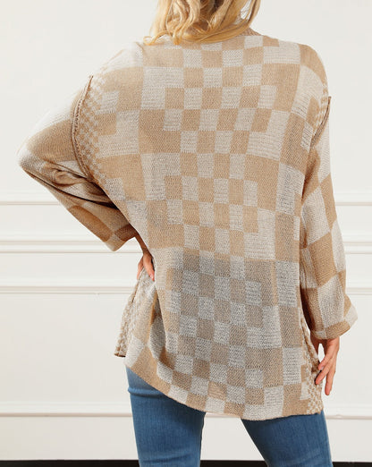 Checker Exposed Seam Cardigan