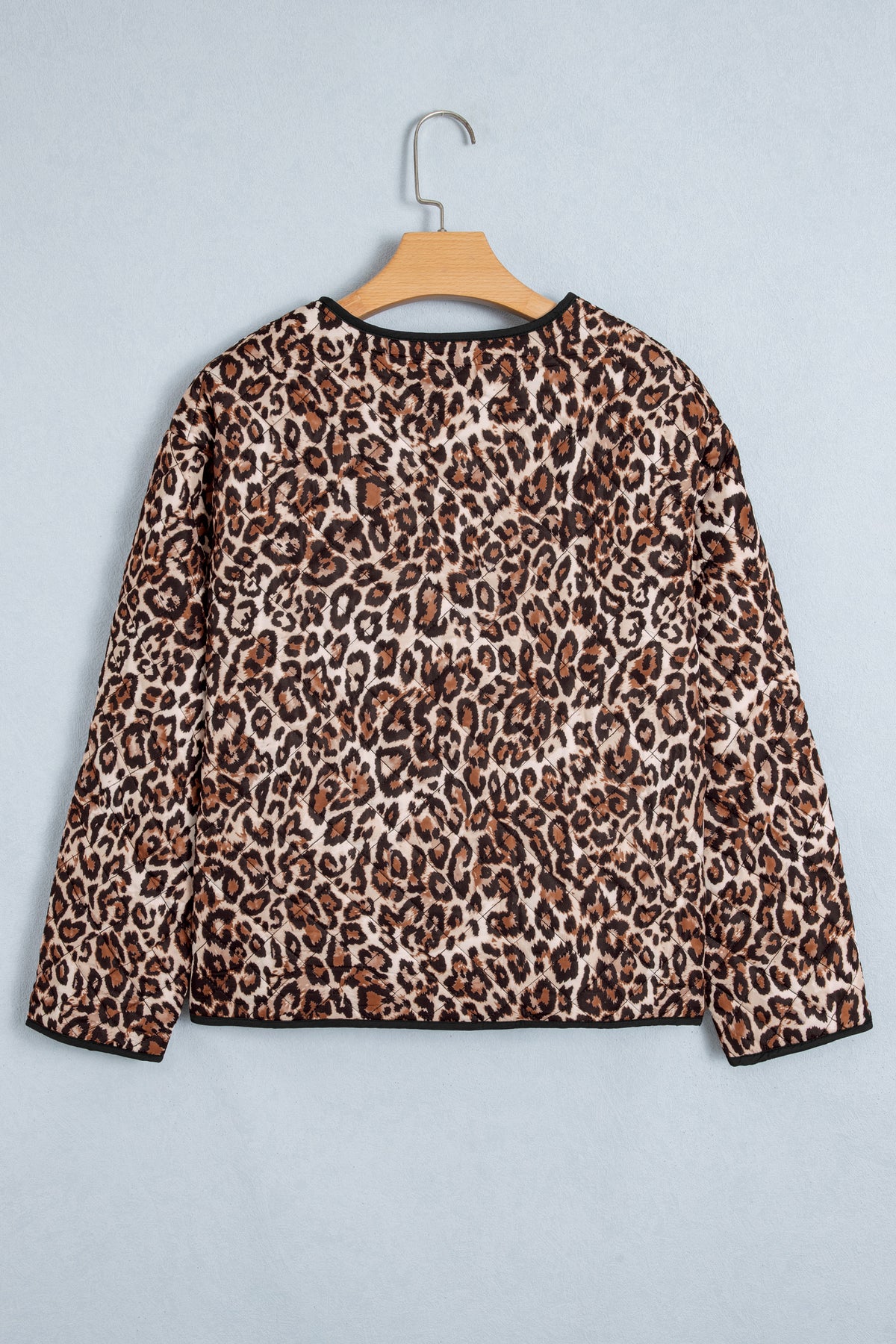 Leopard Quilted Button Front Patch Pocket Jacket