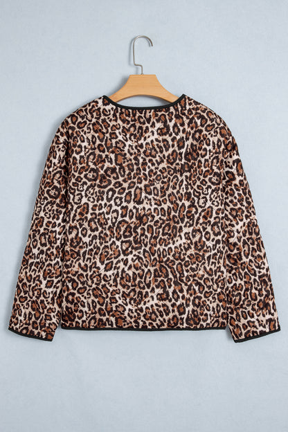 Leopard Quilted Button Front Patch Pocket Jacket