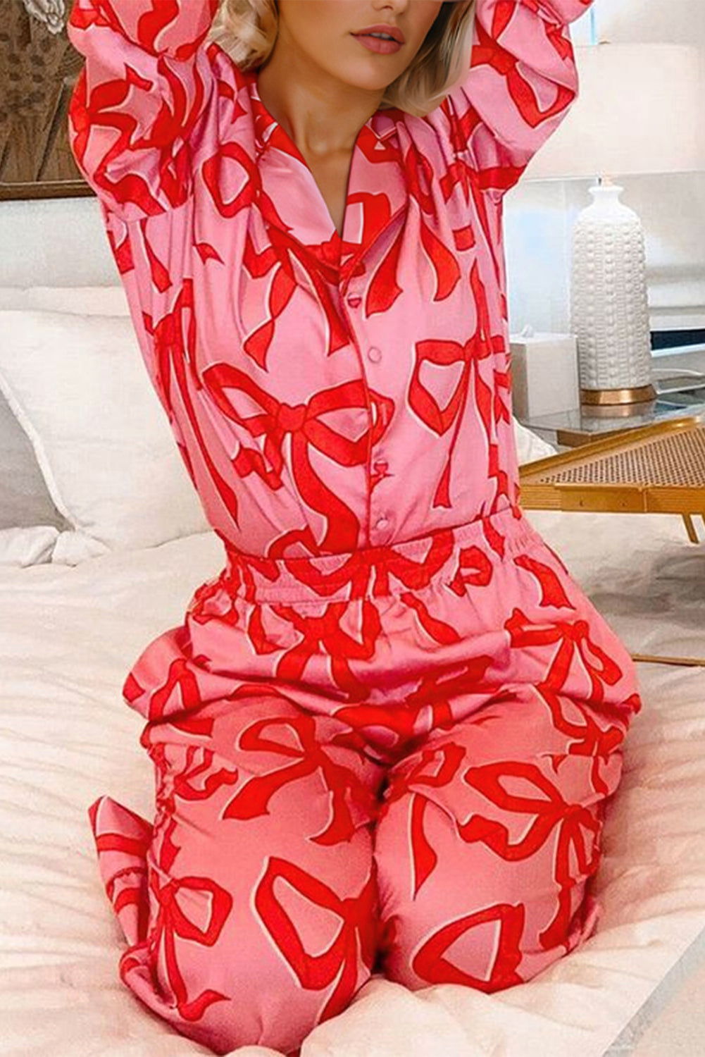 Bow Top and Pants Pajama Set