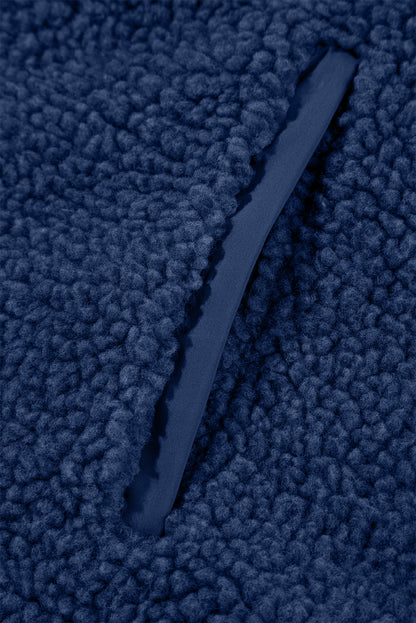 Solid Fleece Zip-Up Drawstring Pocketed Hooded Jacket