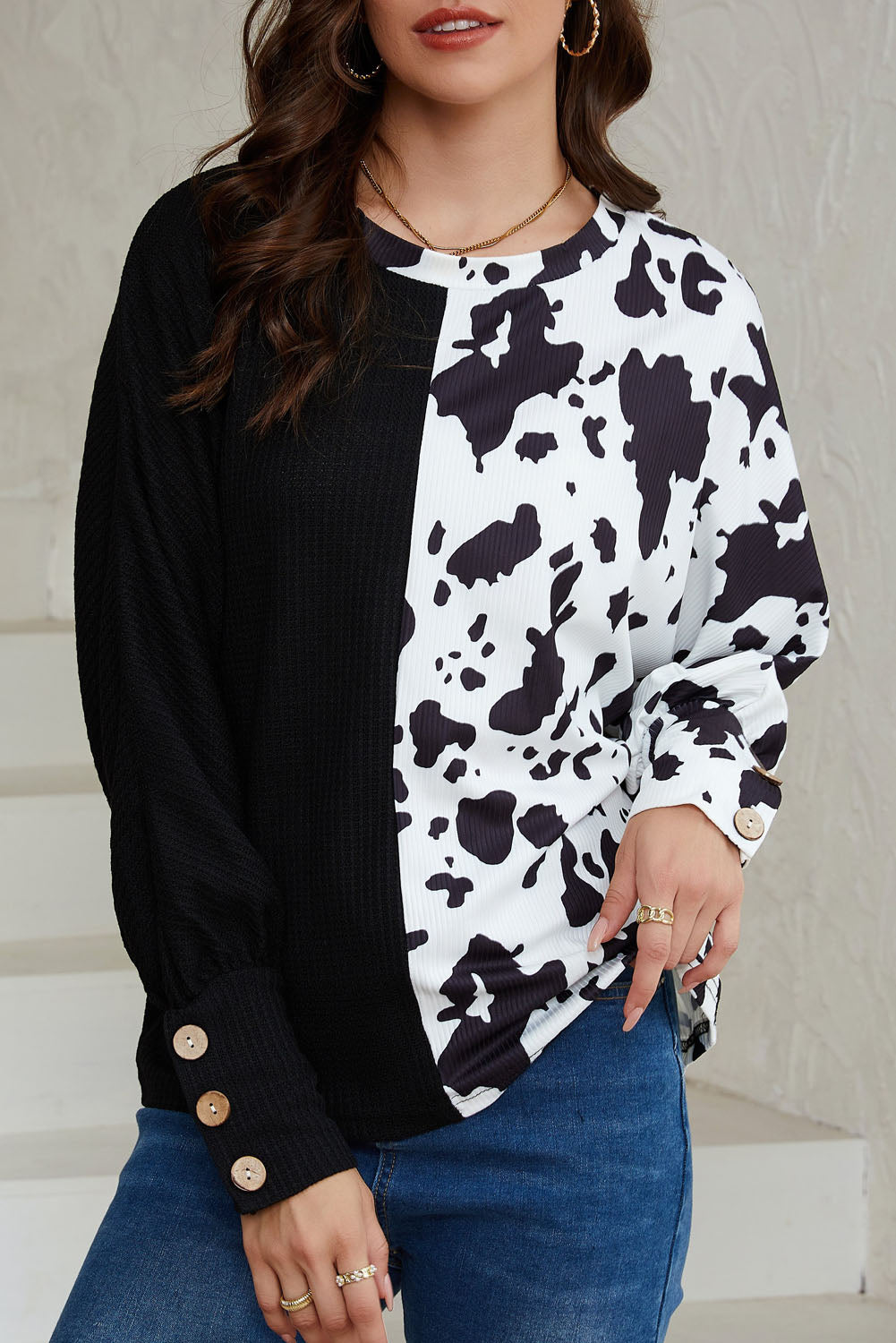 Cow Colorblock Long Sleeve Top