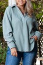 Textured Collared V-Neck Top Plus Size