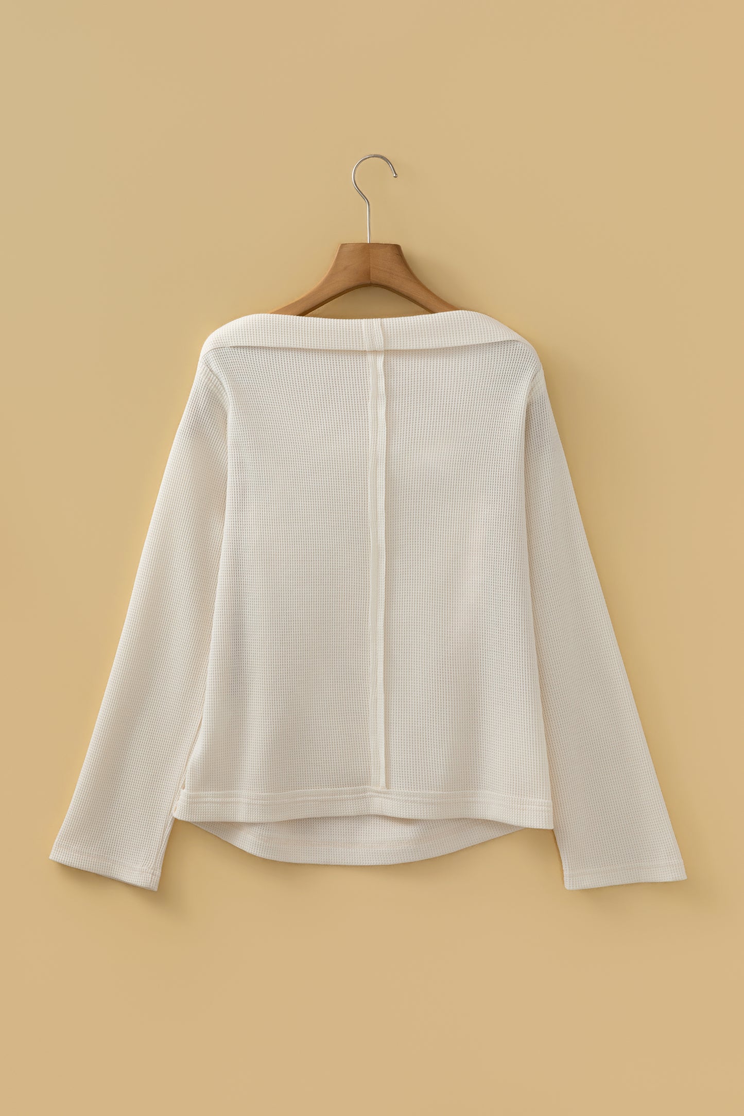 Solid Waffle Knit Asymmetric Neck Long Sleeve Top
