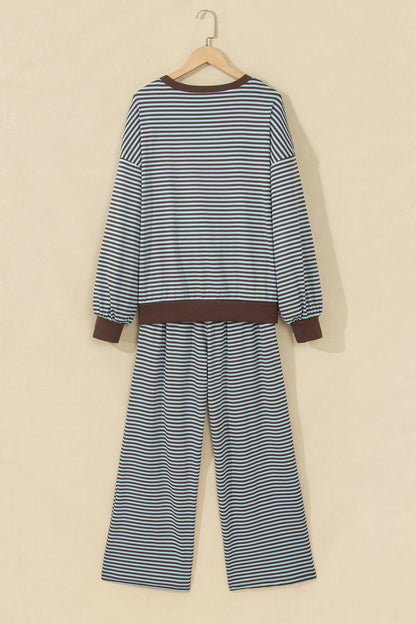 Stripe Drop Shoulder Loose Top & Pants Set