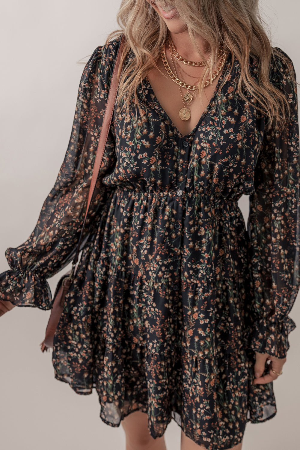 Floral Ruffled Puff Sleeve Dress