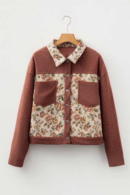 Floral Patchwork Ribbed Corduroy Shirt Jacket