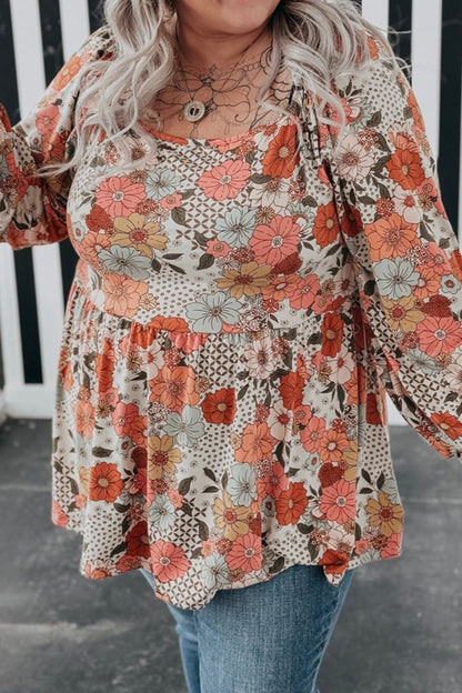 Floral Square Neck Peplum Blouse Plus Size