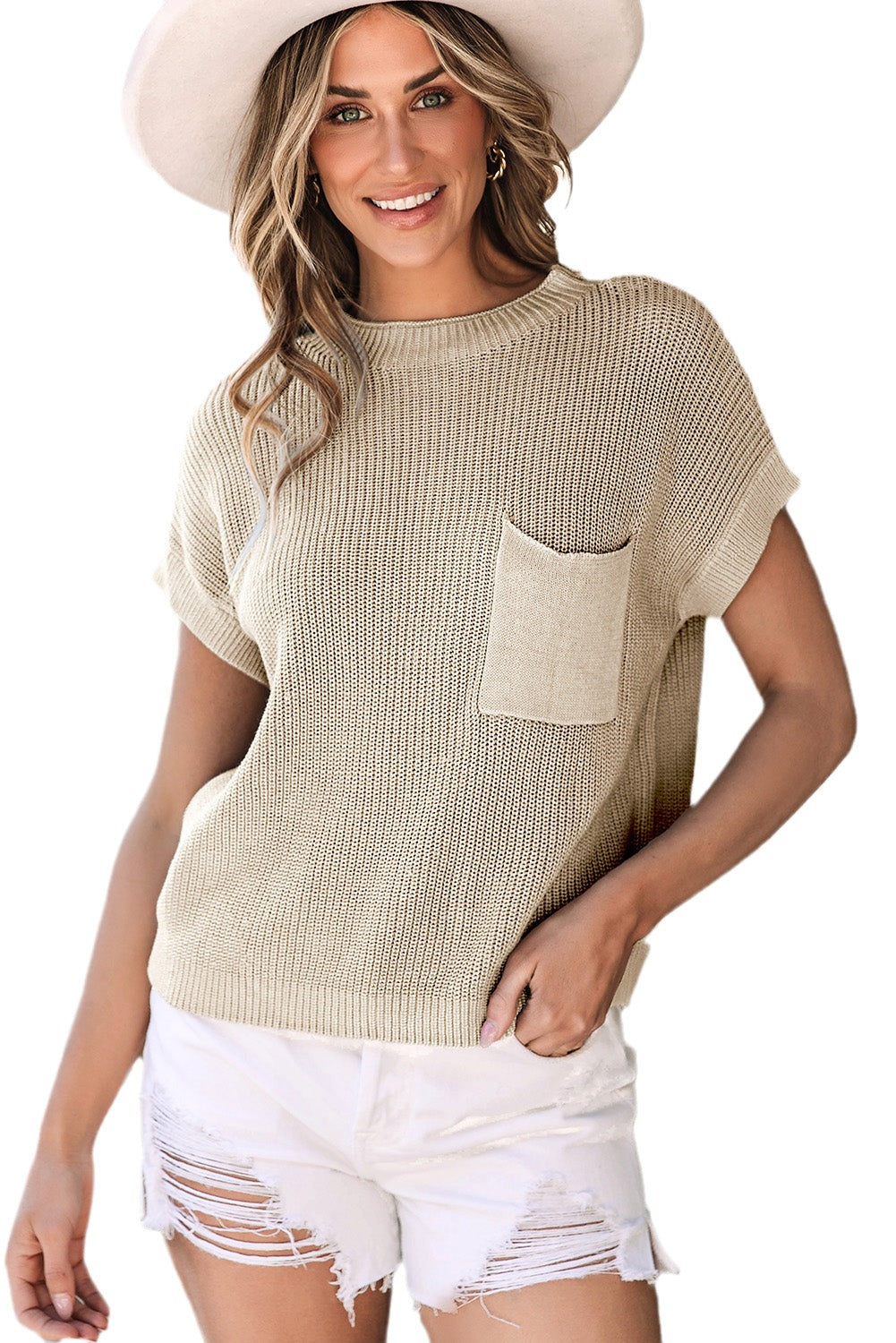 Patch Pocket Short Sleeve Sweater