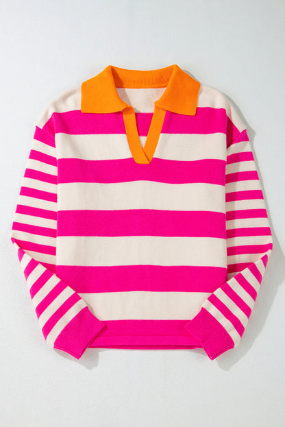 Stripe Colorblock V-Neck Sweater