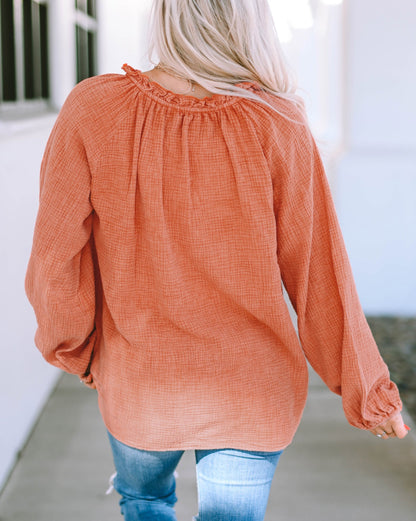 Crinkle Gauze Puff Sleeve Blouse