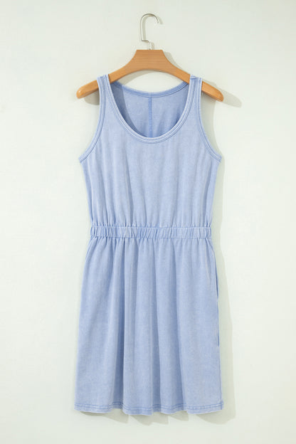Mineral Wash Scoop Neck Elastic Waist Mini Dress