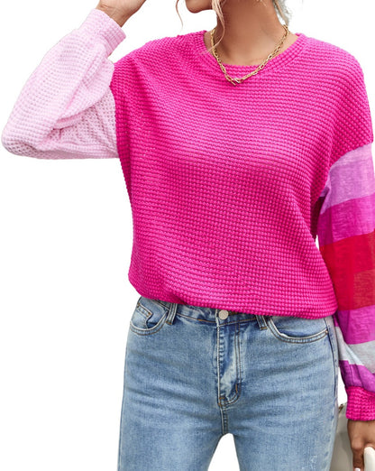 Waffle Colorblock Drop Shoulder Top