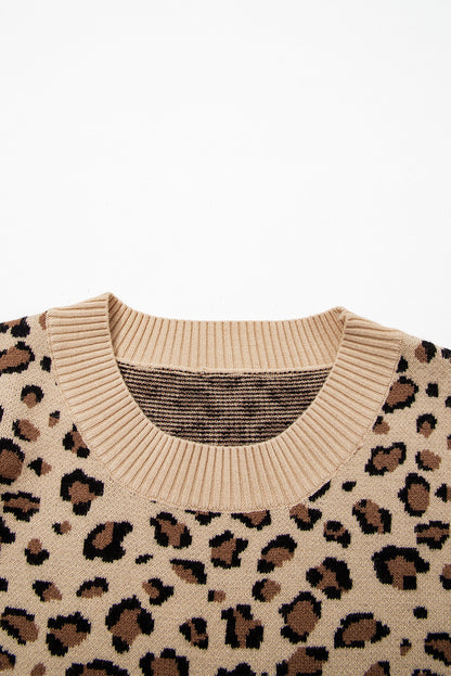 Leopard Contrast Trim Dolman Sleeve Sweater