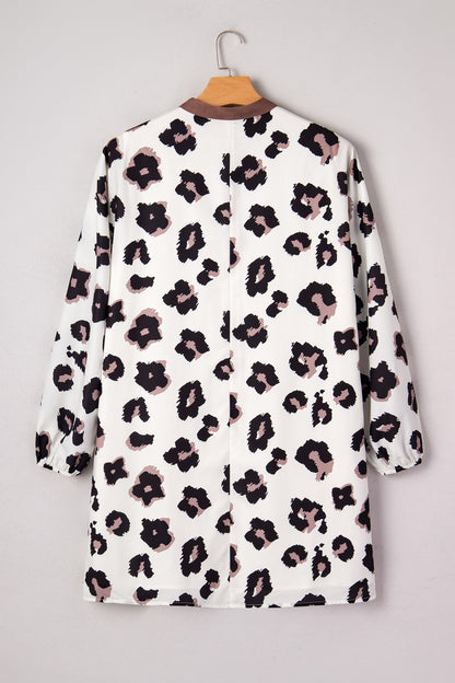 Plus Size Leopard Contrast V-Neck Mini Dress