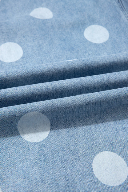 Polka Dot Denim Folded Hem High Waist Jeans
