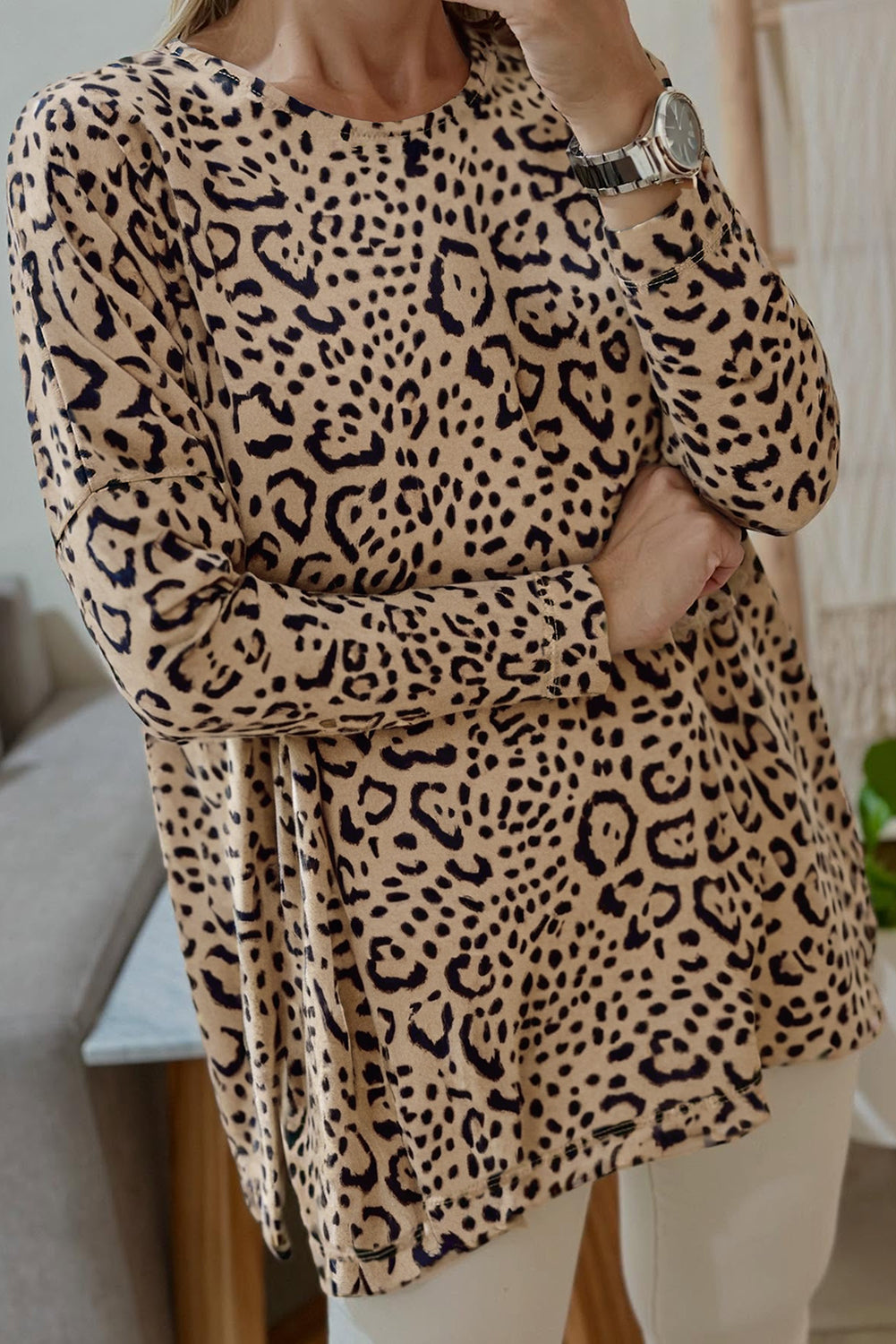 Leopard Batwing Long Sleeve Top