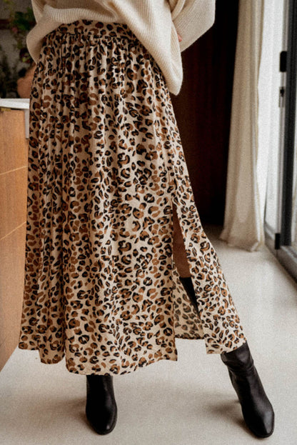 Leopard High Waist Midi Skirt