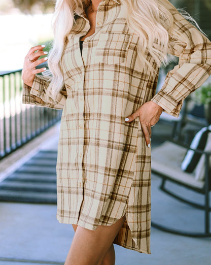 Plaid Buttoned Loose Shirt Dress