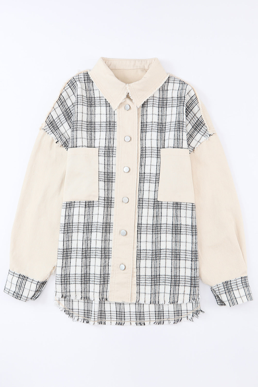 Denim Plaid Patchwork Distressed Jacket