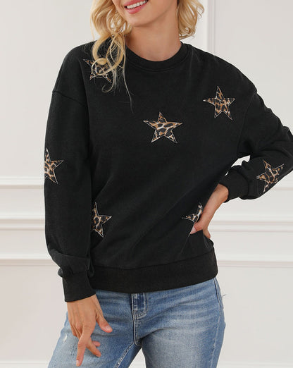 Leopard Star Patched Sweatshirt