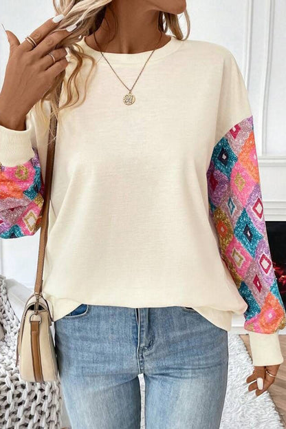 Geometric Patchwork Long Sleeve Top