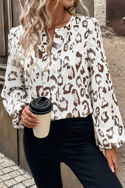 Leopard Balloon Sleeve Blouse