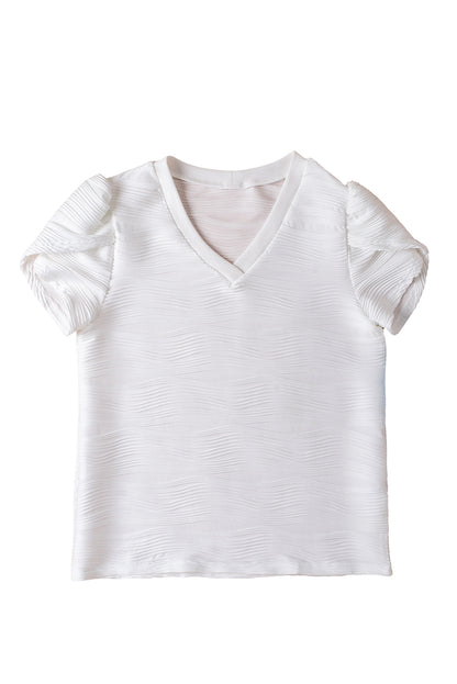 Textured V-Neck Short Sleeve Top