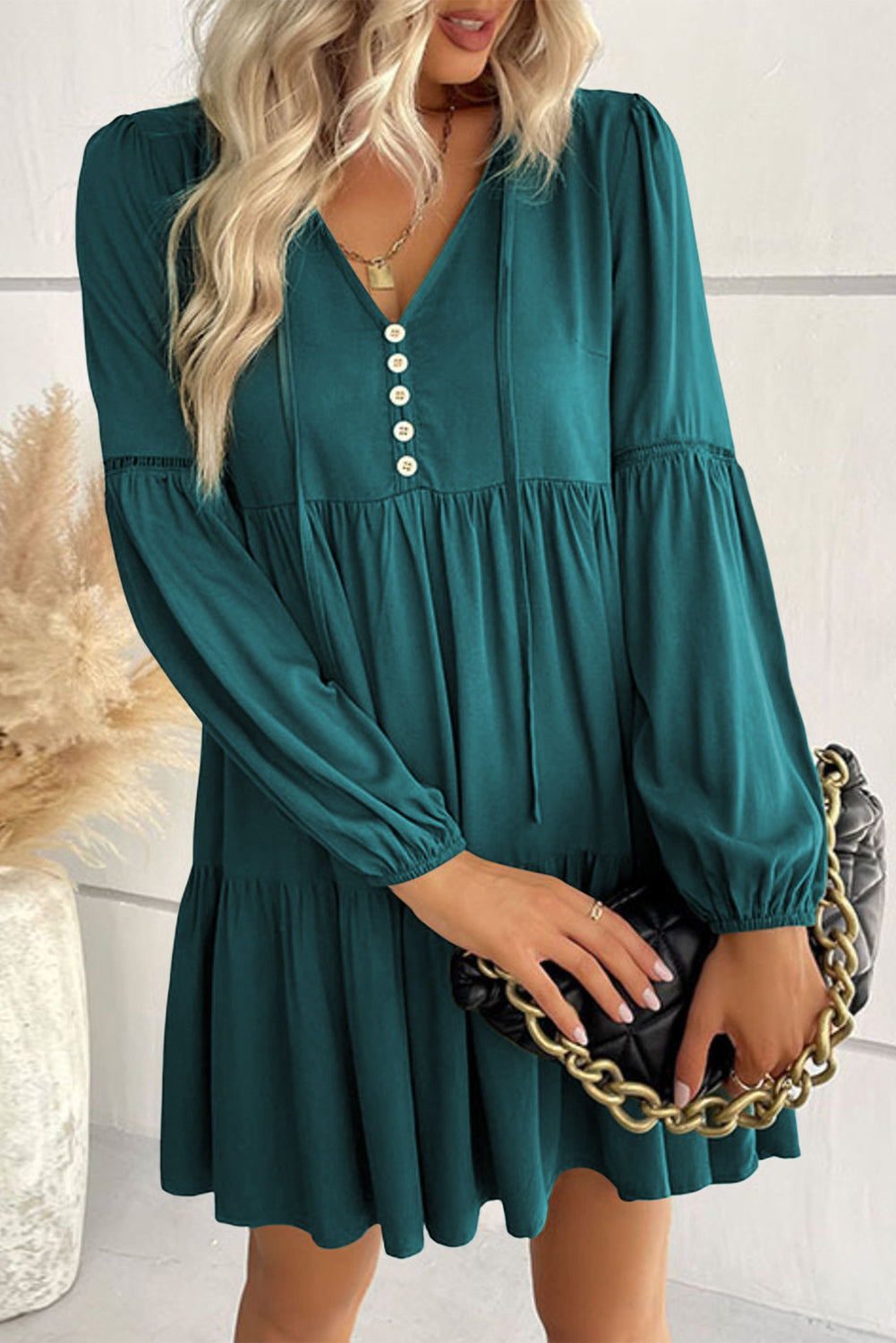 Ruffle Tiered Puff Sleeve Dress