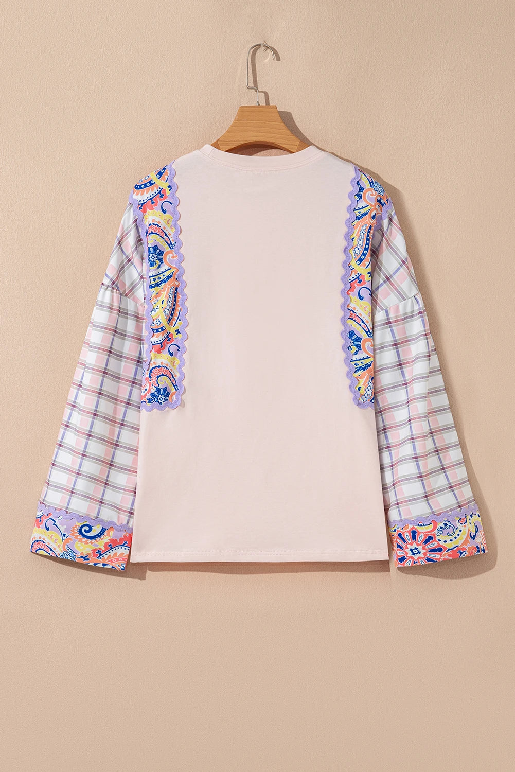 Floral Plaid Patchwork Puff Sleeve Blouse