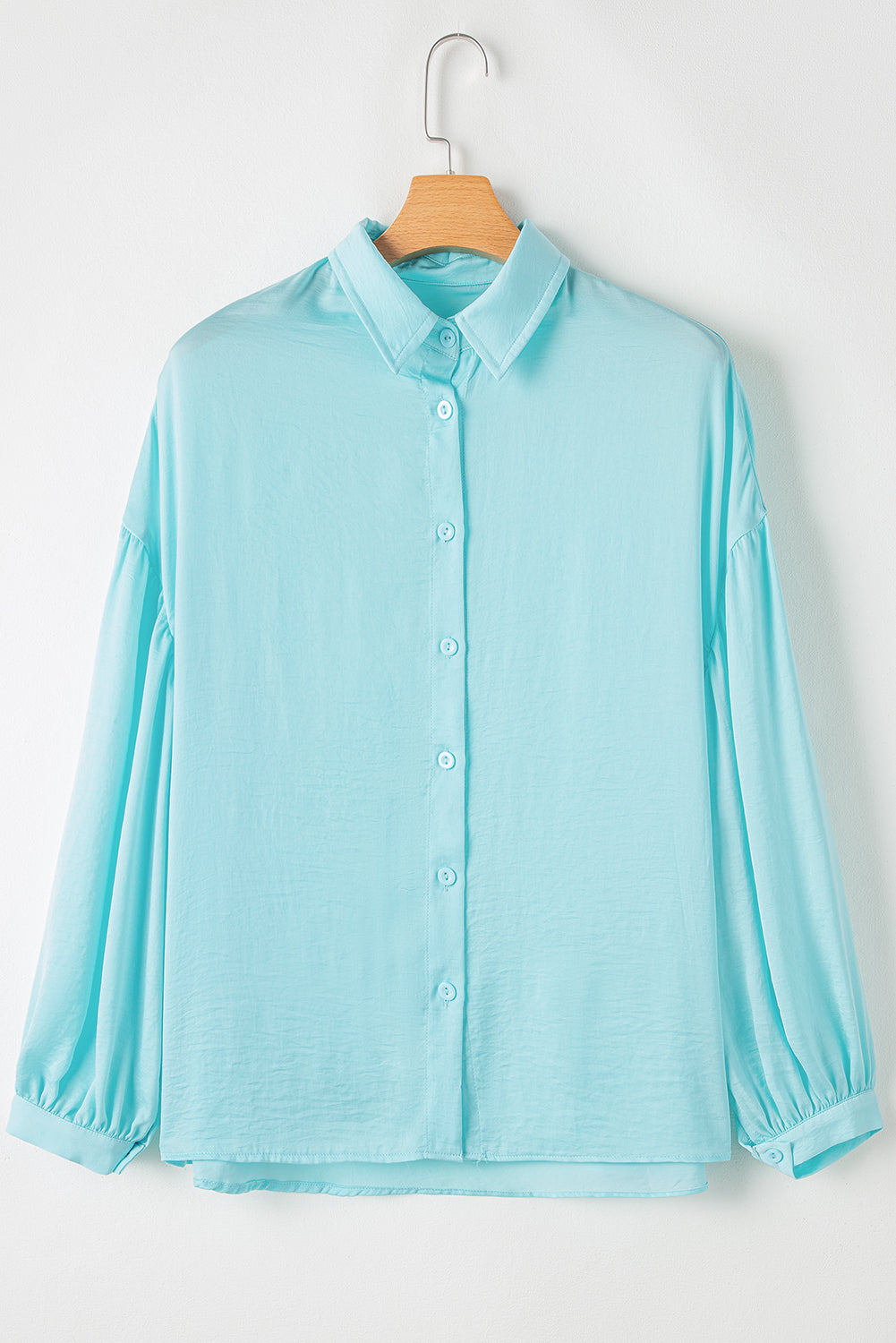 Solid Puff Sleeve Buttoned Shirt