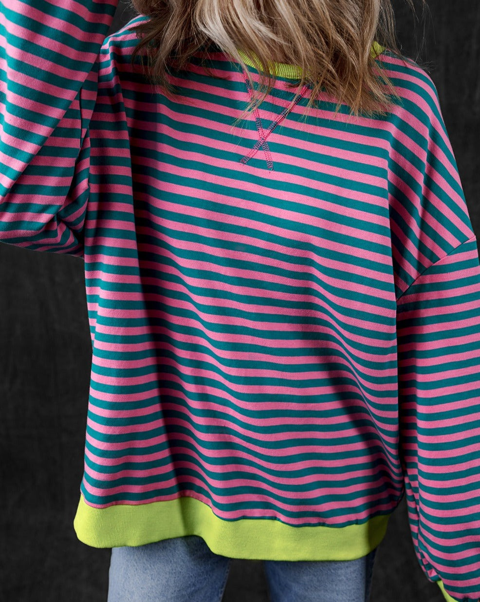 Stripe Contrast Trim Pullover Sweatshirt