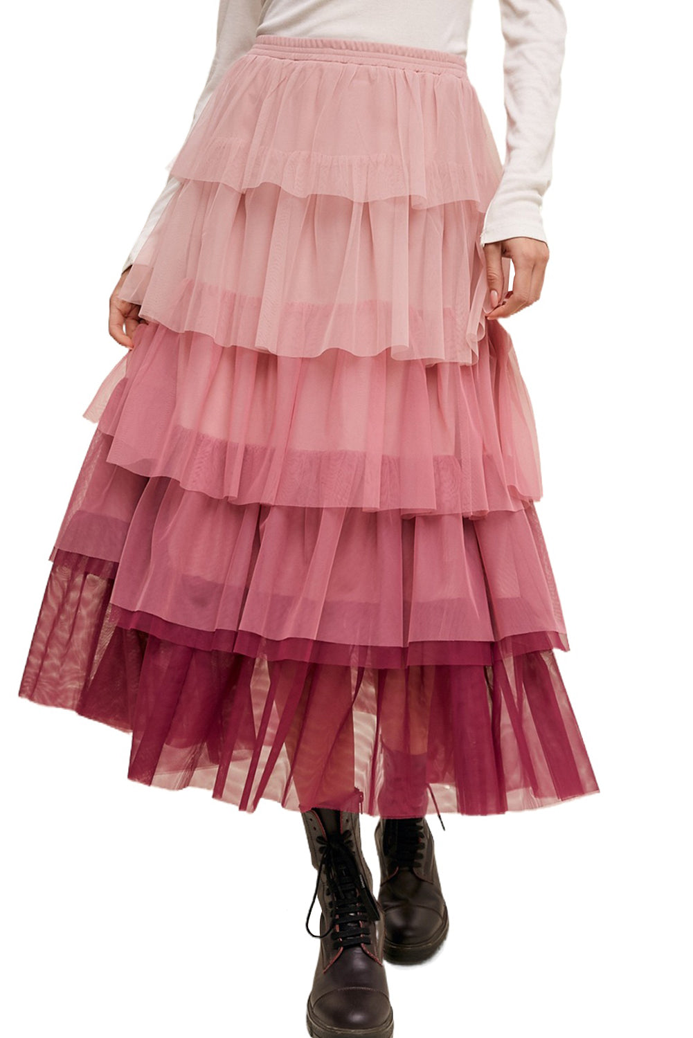 Gradient Ruffle Tiered Mesh Skirt