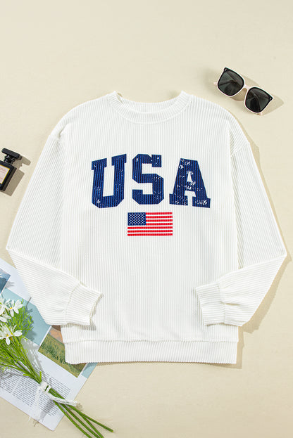 USA Flag Corded Crewneck Sweatshirt