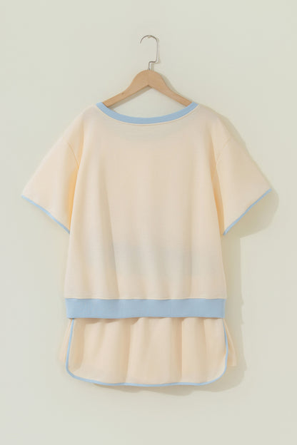 Colorblock Drop Shoulder T-Shirt & Skort Set