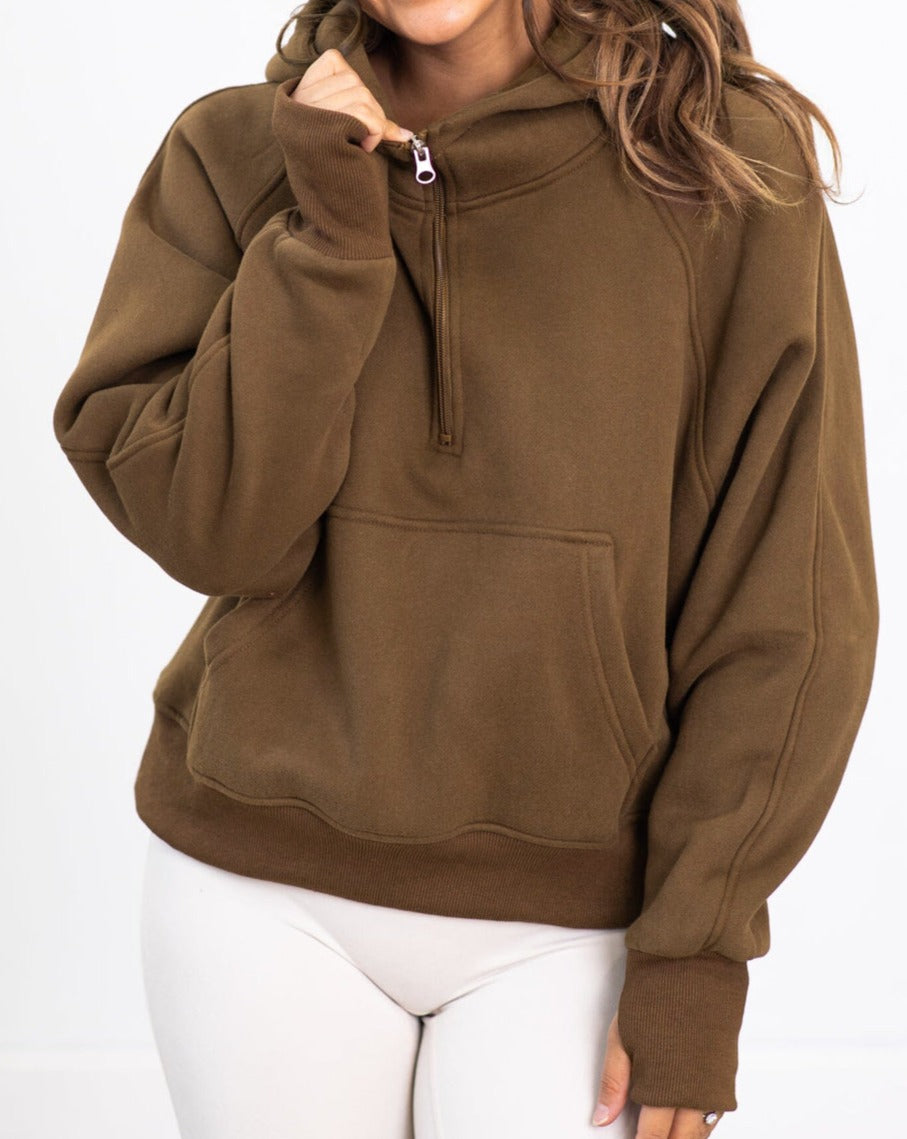 Thumbhole Sleeve Half Zip Hoodie