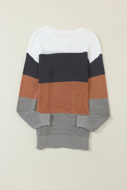 Colorblock Stripe Round Neck Pullover Sweater