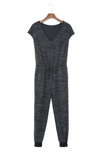 Heather Short Sleeve Drawstring Jumpsuit