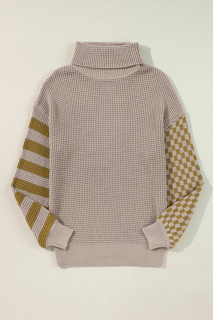 Stripe Checker Patchwork Waffle Sweater