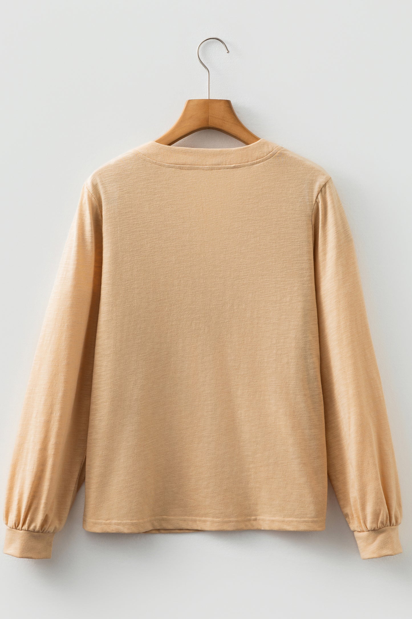 Solid V-Neck Button Long Sleeve Top