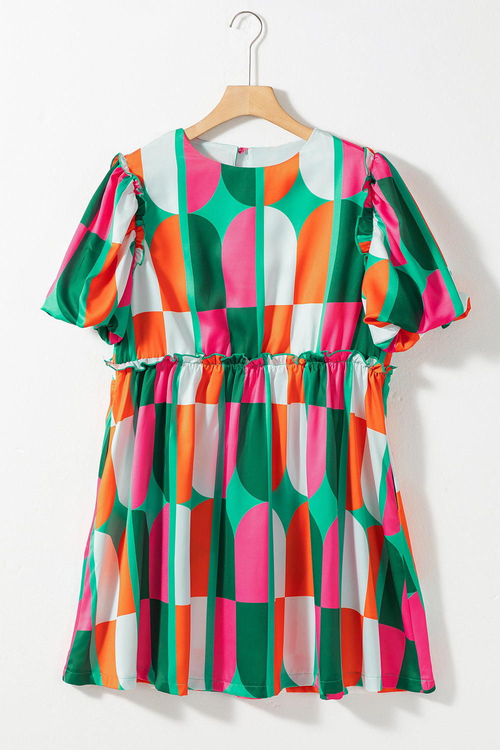 Abstract Puff Sleeve Dress