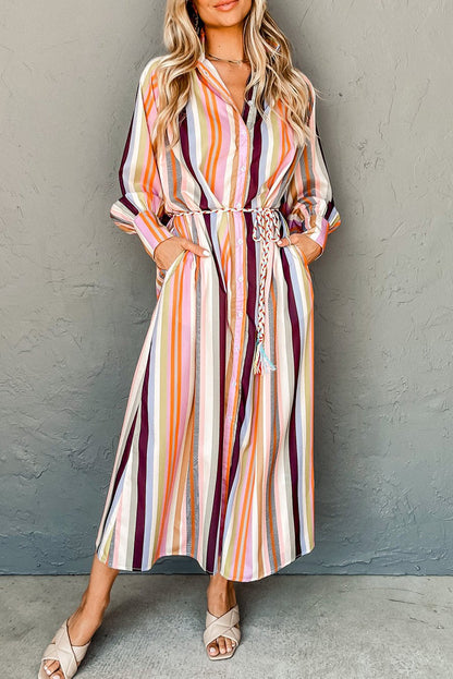 Stripe Tassel Tie Maxi Dress